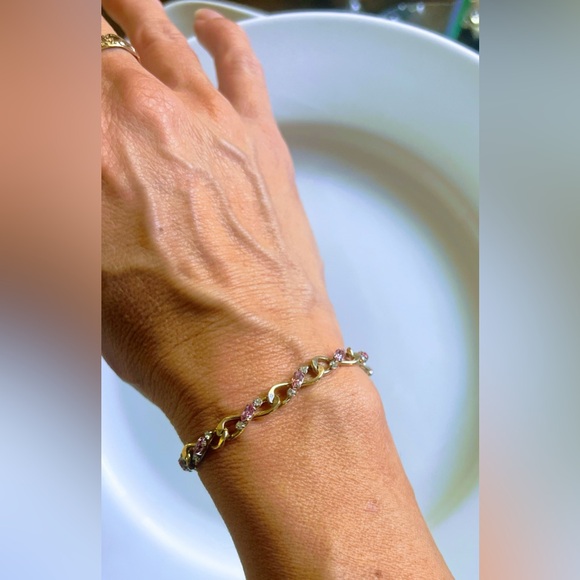 VTG Signed Krementz 14K GOLD Overlay Pink Clear Topaz  Bracelet c1940s NIB - Picture 10 of 10